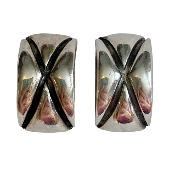 Vintage Sterling Silver Clip On Hoop Earrings 925 - Picture 1 of 4